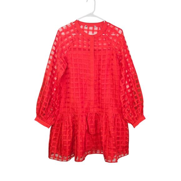 English Factory Check Organza Buttoned Long sleeve Mini Dress Size Medium - Picture 1 of 7